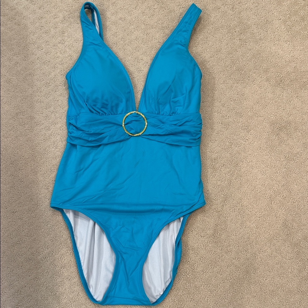 Ralph Lauren Turquoise One-Piece Swimsuit with Waist Ring